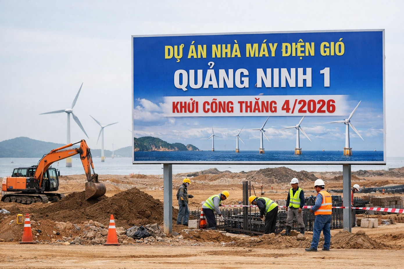 Công trường dự án điện gió Quảng Ninh 1. Ảnh minh họa. Quảng Ninh sắp có nhà máy điện gió đầu tiên - Ảnh 1.