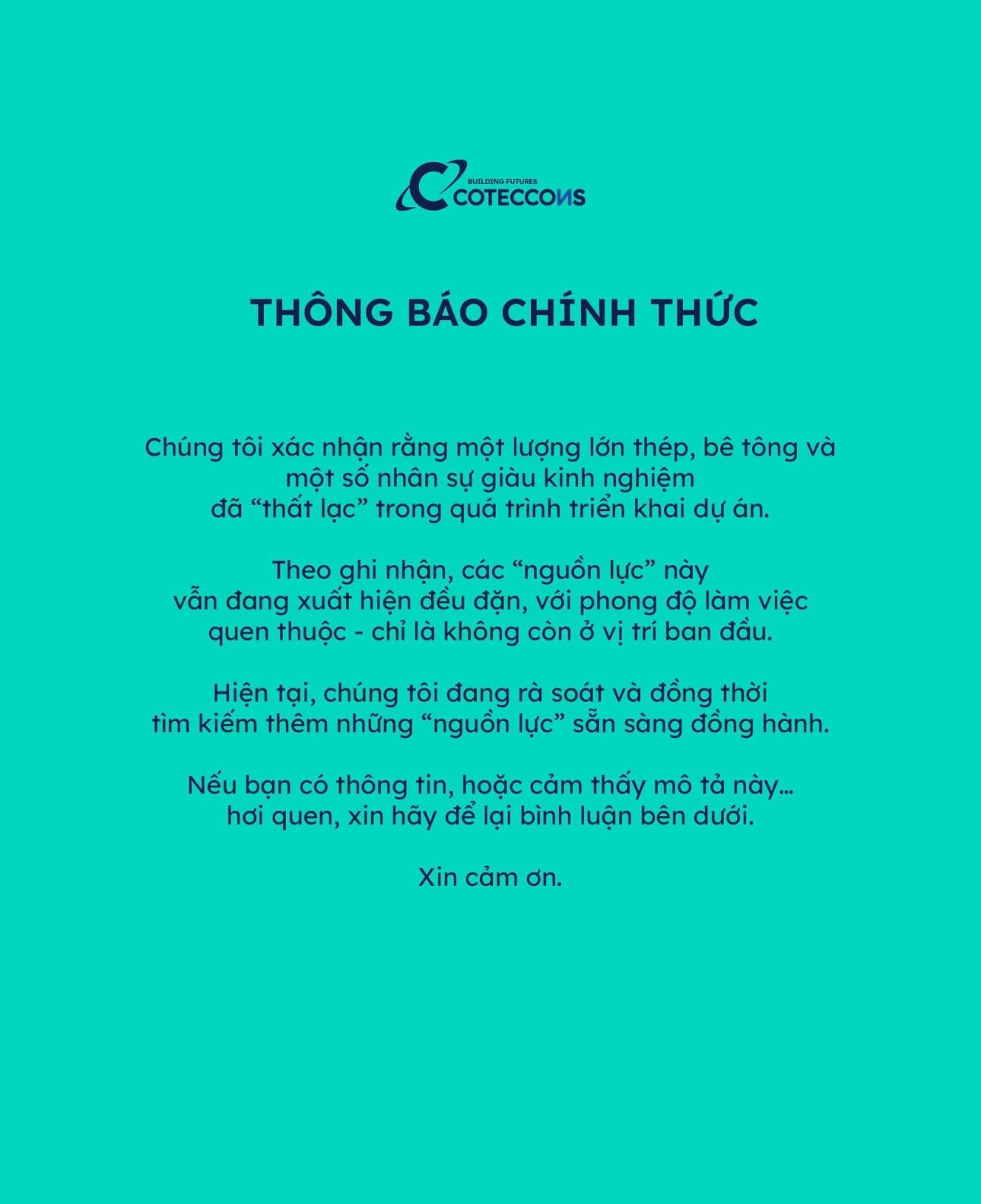 Coteccons (CTD): Chúng tôi đang thất lạc lượng lớn nhân sự và thép trong quá trình triển khai dự án - Ảnh 1.