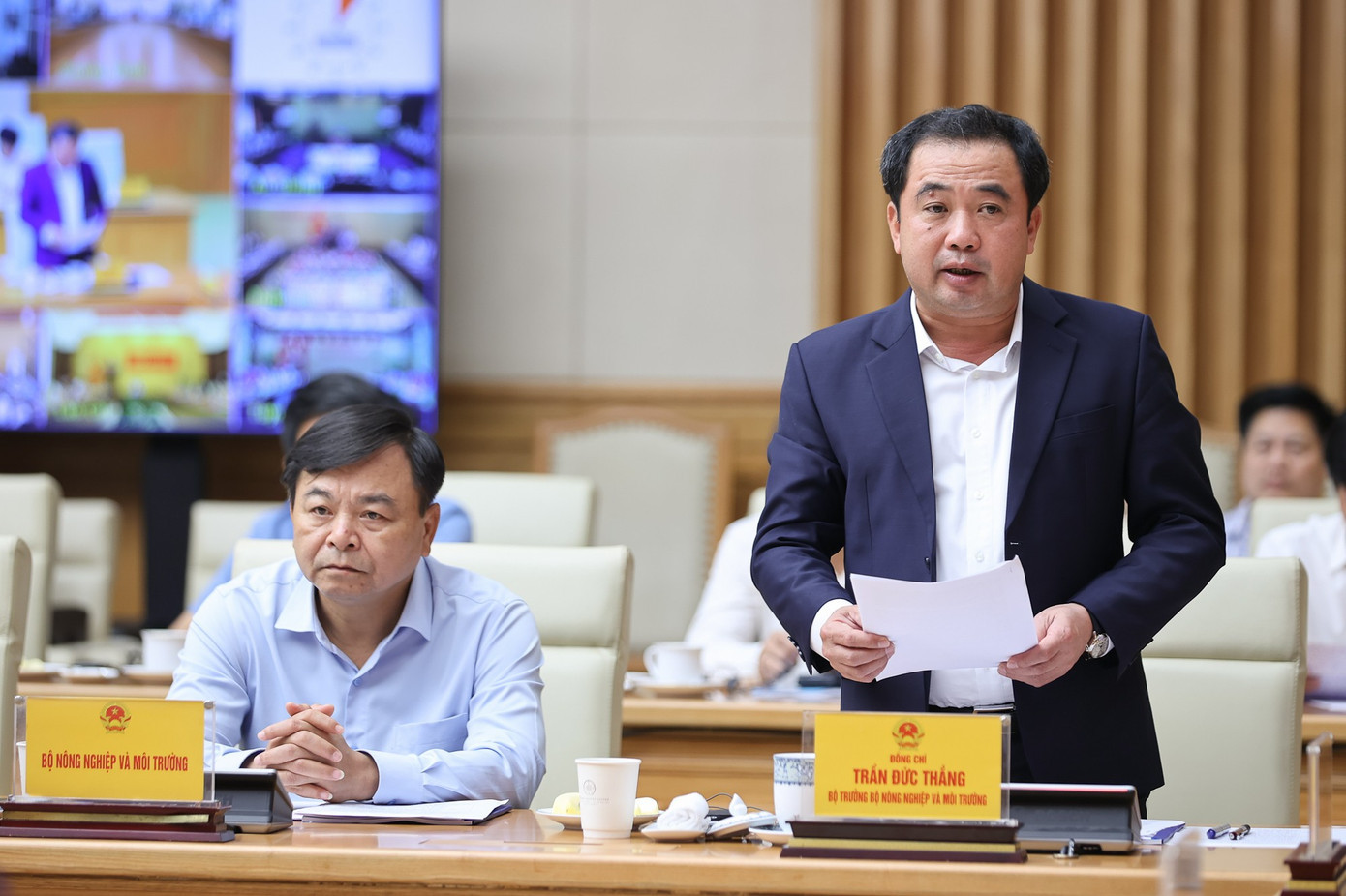 Bộ trưởng Bộ Nông nghiệp và Môi trường Trần Đức Thắng phát biểu. Ảnh: VGP. Xây dựng 'pháo đài' vững chắc trong phòng, chống thiên tai - Ảnh 1.