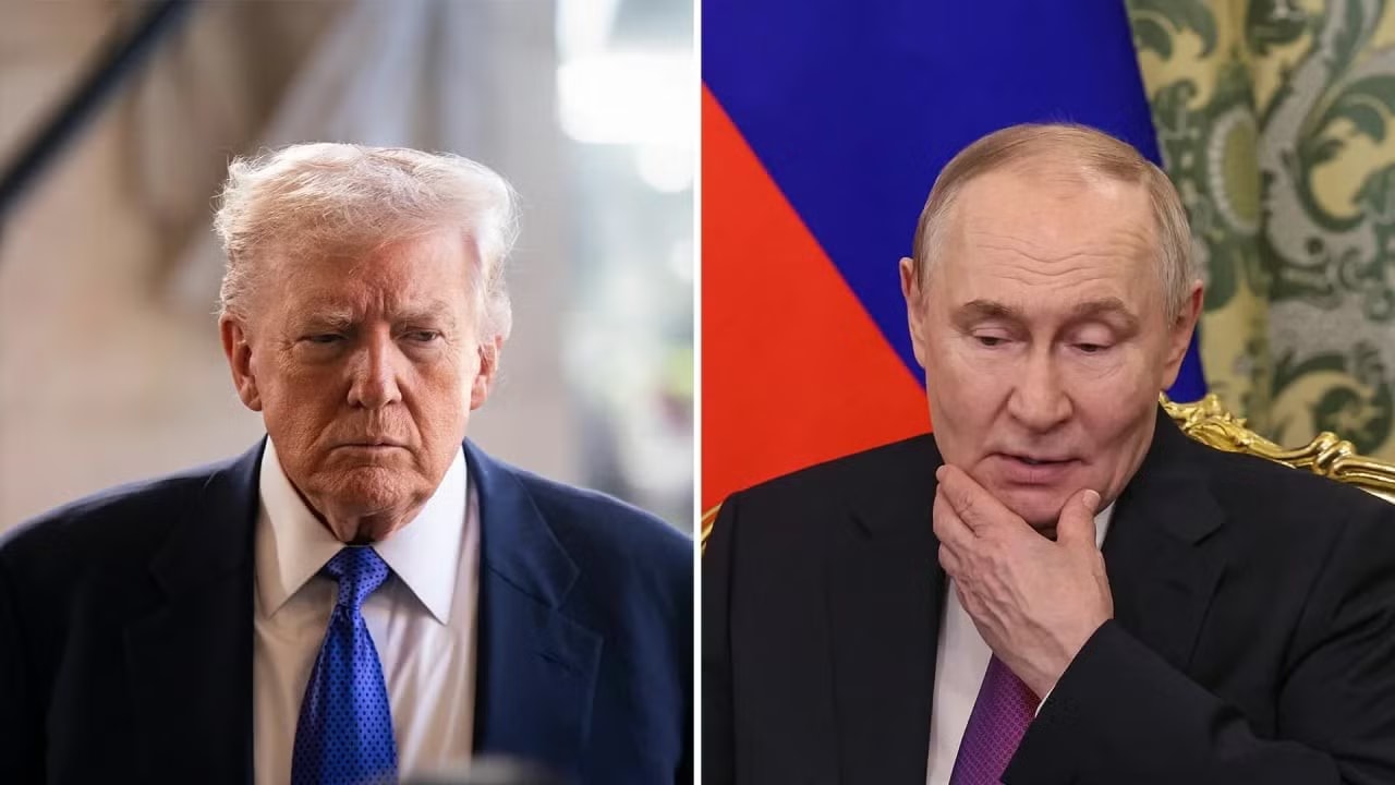 Tổng thống Mỹ Donald Trump (bên trái) và Tổng thống Nga Vladimir Putin. Ảnh: Getty Images Tổng thống Mỹ - Nga điện đàm 90 phút, bàn về xung đột Trung Đông, vấn đề uranium của Iran - Ảnh 1.