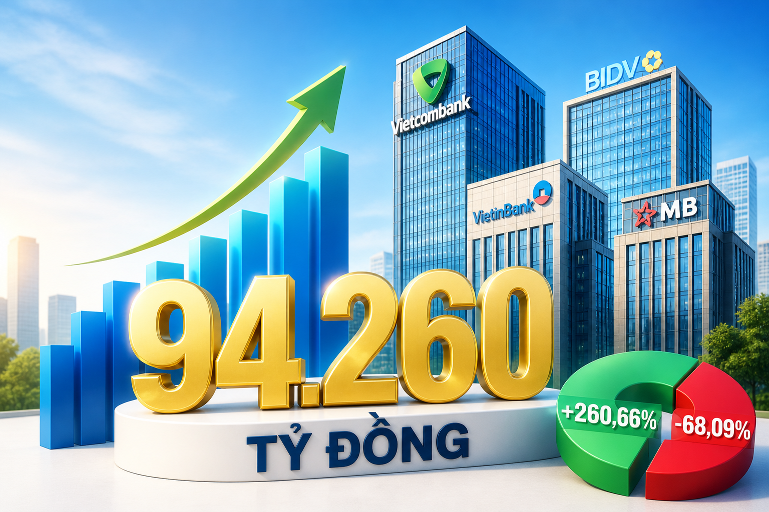 Toàn ngành ngân hàng lãi 94.260 tỷ đồng trong quý I/2026, một nhà băng tăng trưởng 260%