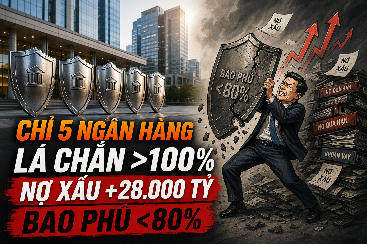 Chỉ 5 ngân hàng còn ‘lá chắn’ bao phủ nợ xấu trên 100%, bộ đệm dự phòng mỏng đi trong quý I/2026