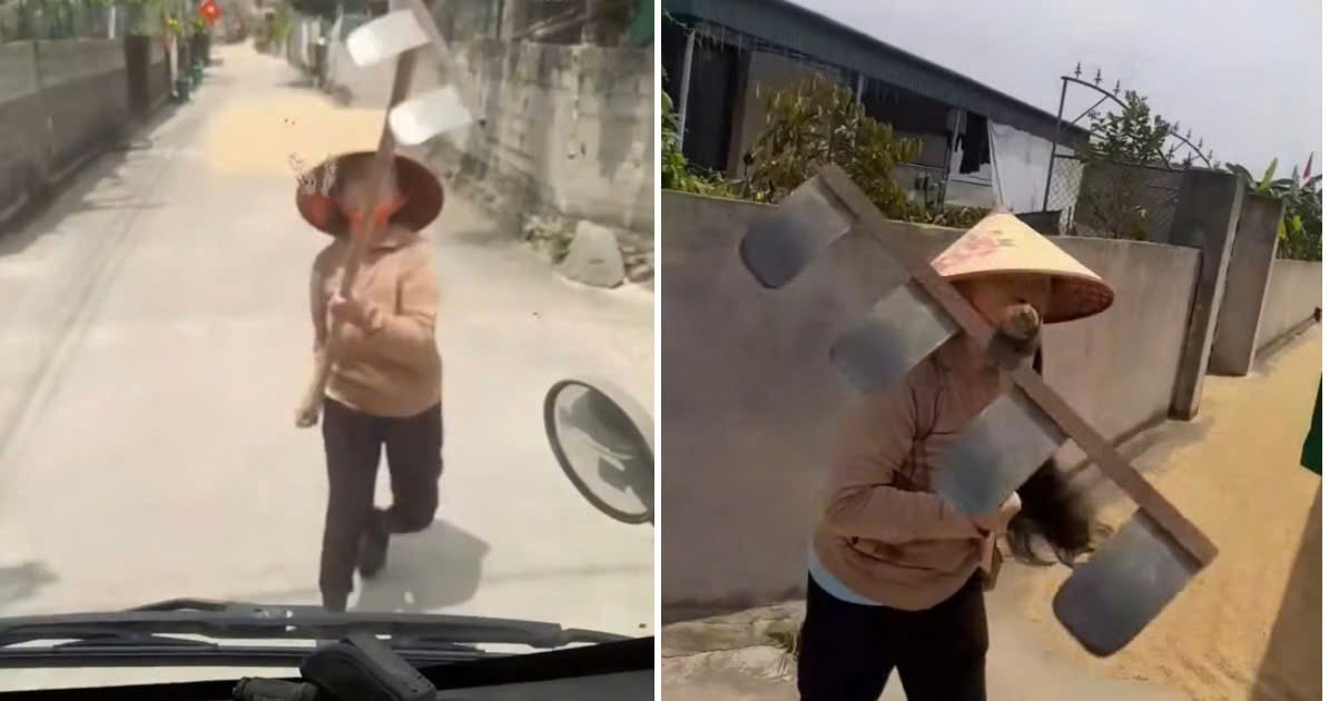 Phơi lúa lấn đường, người phụ nữ dùng cào chặn xe tải, tấn công tài xế