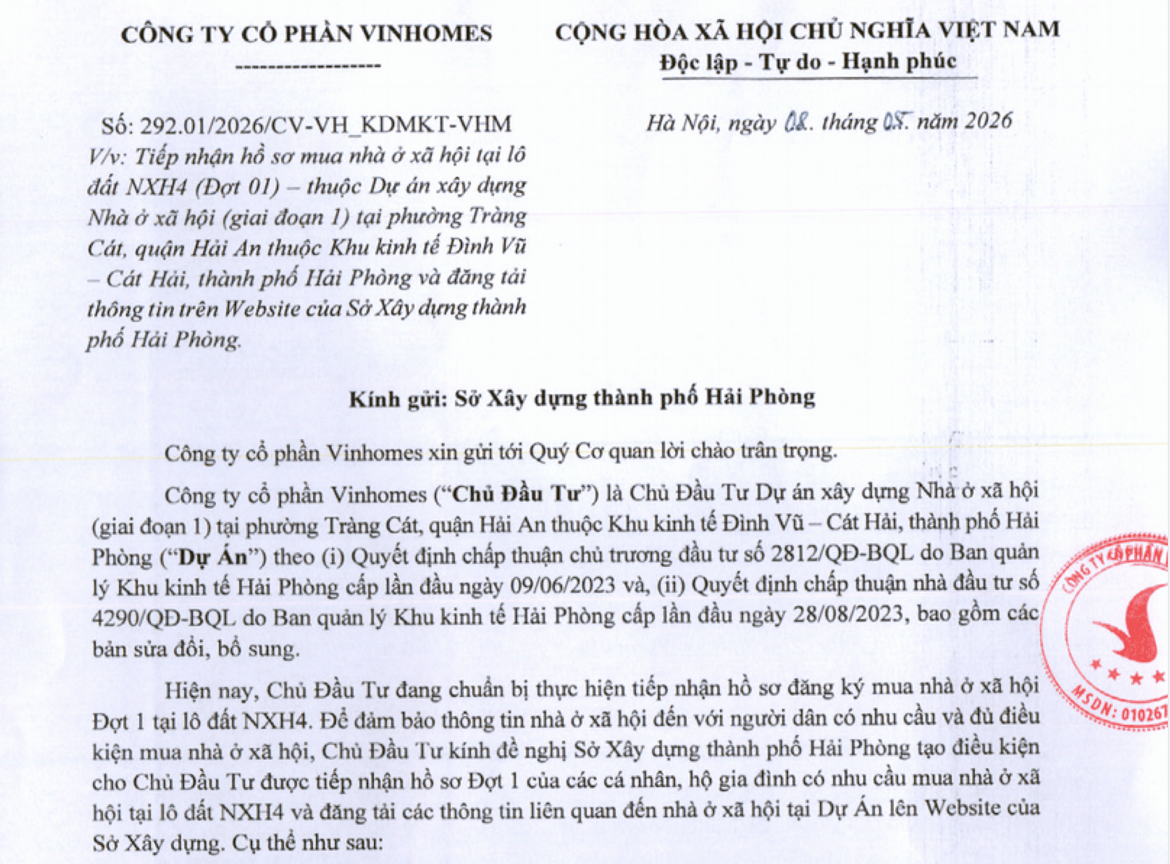 Thông báo của Sở Xây dựng TP. Hải Phòng Thông báo của Sở Xây dựng TP. Hải Phòng