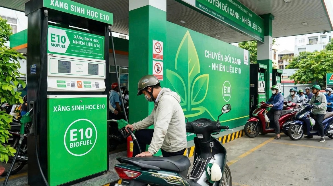 Giá xăng sinh học E10 RON95 được nhiều doanh nghiệp điều chỉnh giảm trước thời điểm thay thế dần xăng khoáng truyền thống trên thị trường từ tháng 6/2026. Ảnh tổng hợp