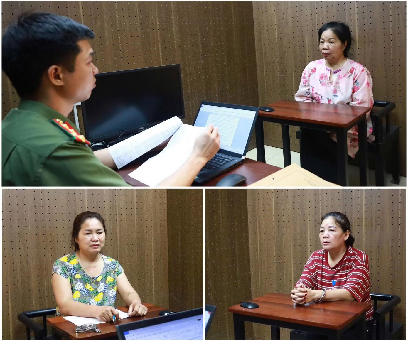 Bà Phạm Tuyết Lê (trên cùng) thủ nhang Đền Kỳ Cùng và 2 'thuộc cấp' bị bắt để điều tra. Ảnh: Công an cung cấp. Biển thủ tiền công đức, thủ nhang Đền Kỳ Cùng bị khởi tố - Ảnh 1.