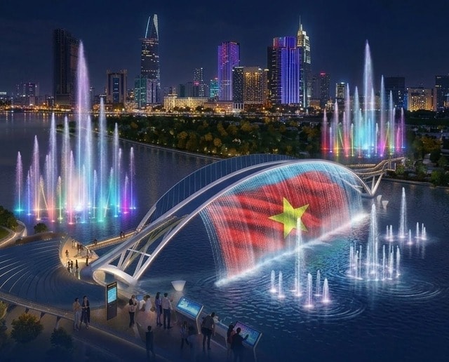 Không chỉ xây cầu nghìn tỷ với kết cấu vòm thép lần đầu tiên được áp dụng tại Việt Nam, doanh nghiệp này còn muốn tài trợ thêm màn nhạc nước đỉnh cao- Ảnh 1.