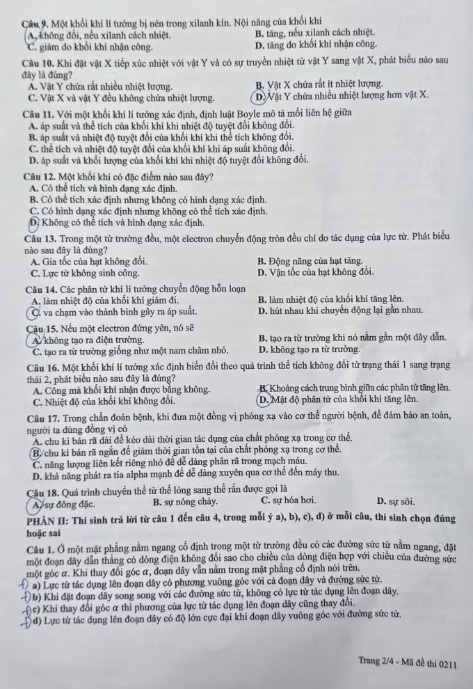 Đề thi tốt nghiệp THPT môn Vật lý, cập nhật đáp án trọn bộ mã đề - Ảnh 2.