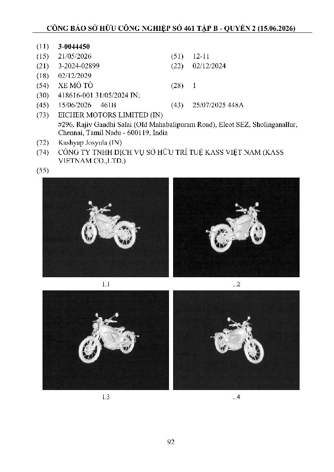 Xe máy điện Royal Enfield Flying Flea C6 đăng ký bảo hộ kiểu dáng