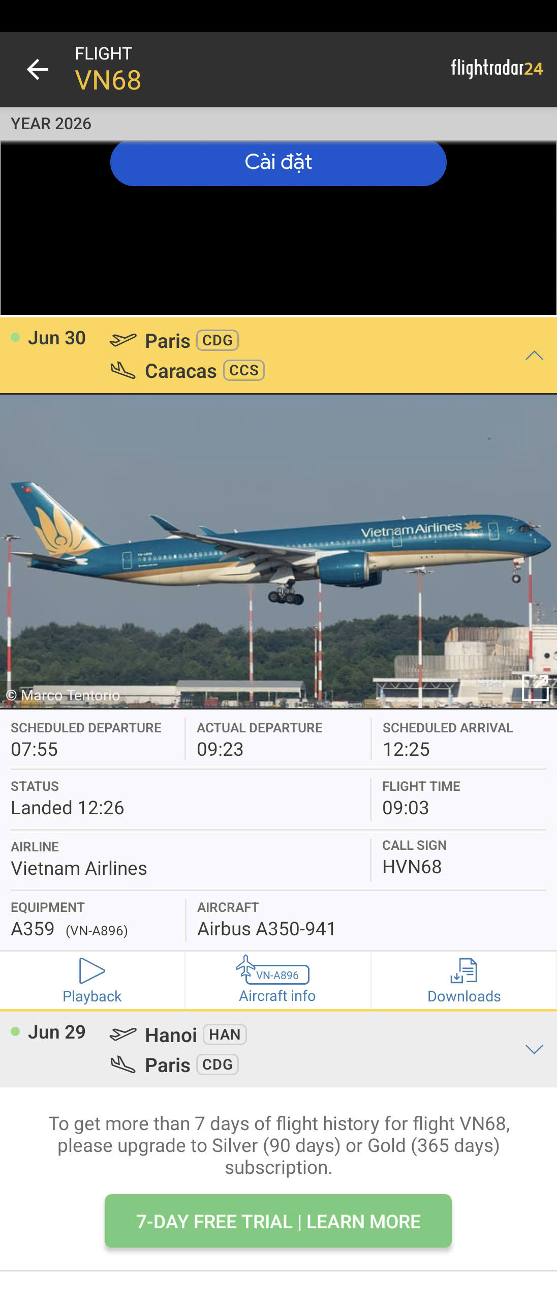 Hành trình chuyến bay VN68