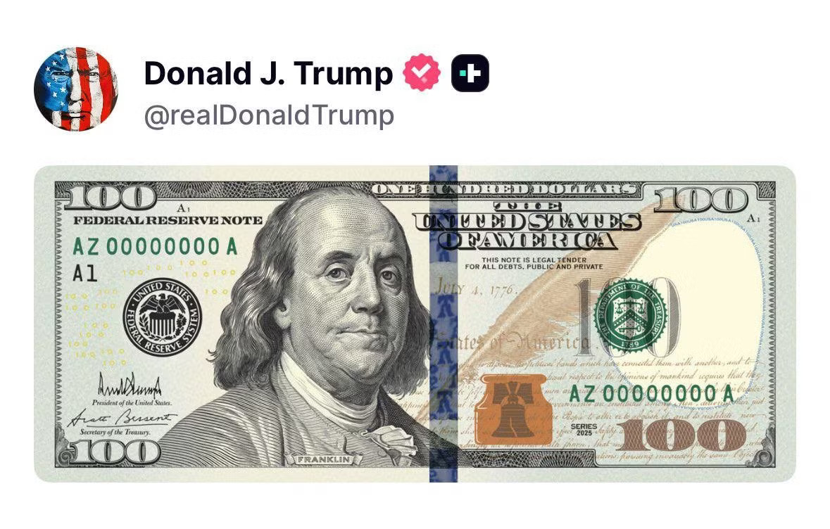 Tổng thống Mỹ Trump công bố mẫu tờ 100 USD mới mang chữ ký của mình - Ảnh 1.