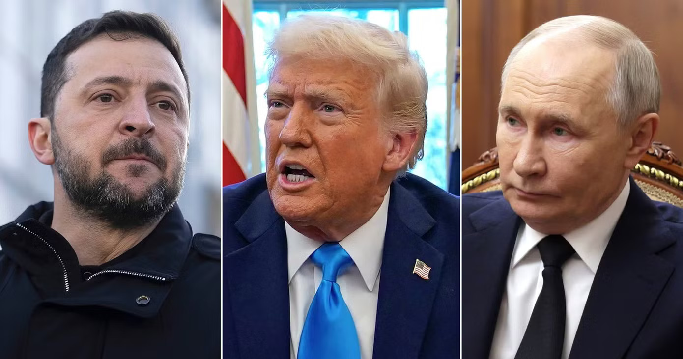 (Từ phải qua trái) Tổng thống Nga Vladimir Putin, Tổng thống Mỹ Donald Trump, Tổng thống Ukraine Volodymyr Zelensky (Ảnh: AP/Reuters/EPA-EFE/Shutterstock) Tổng thống Mỹ Trump gặp Tổng thống Ukraine Zelensky sau cuộc điện đàm với lãnh đạo Nga - Ảnh 1.