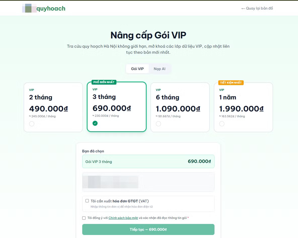 Một trang web check quy hoạch với các gói lên tới gần 2 triệu đồng 1 năm. Ảnh chụp màn hình. ‘Ma trận’ dịch vụ check quy hoạch: Cẩn trọng kẻo mất tiền, lộ thông tin cá nhân - Ảnh 4.