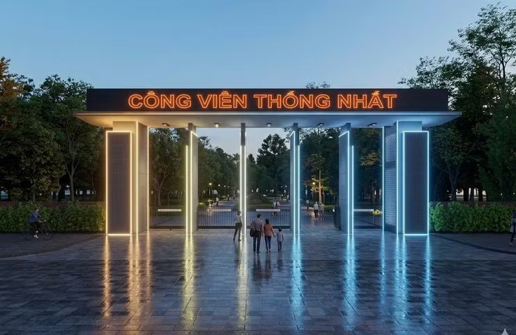 Khu vực cổng Công viên Thống Nhất. Ảnh: CĐT Hà Nội sẽ xây dựng không gian mở, đài phun nước trên phố đi bộ Trần Nhân Tông - Ảnh 2.