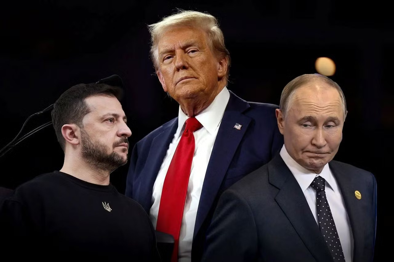 Tổng thống Mỹ Donald Trump, Tổng thống Ukraine Volodymyr Zelensky và Tổng thống Nga Vladimir Putin. (Ảnh: Moldova1) Tổng thống Mỹ lạc quan sau cuộc trao đổi với lãnh đạo Nga, Ukraine - Ảnh 1.