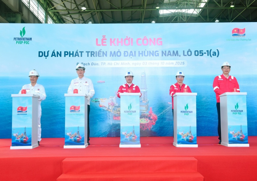 Chủ đầu tư PVEP và tổng thầu Vietsovpetro bấm nút khởi công dự án phát triển mỏ Đại Hùng Nam, Lô 05-1(a) tháng 10/2025
