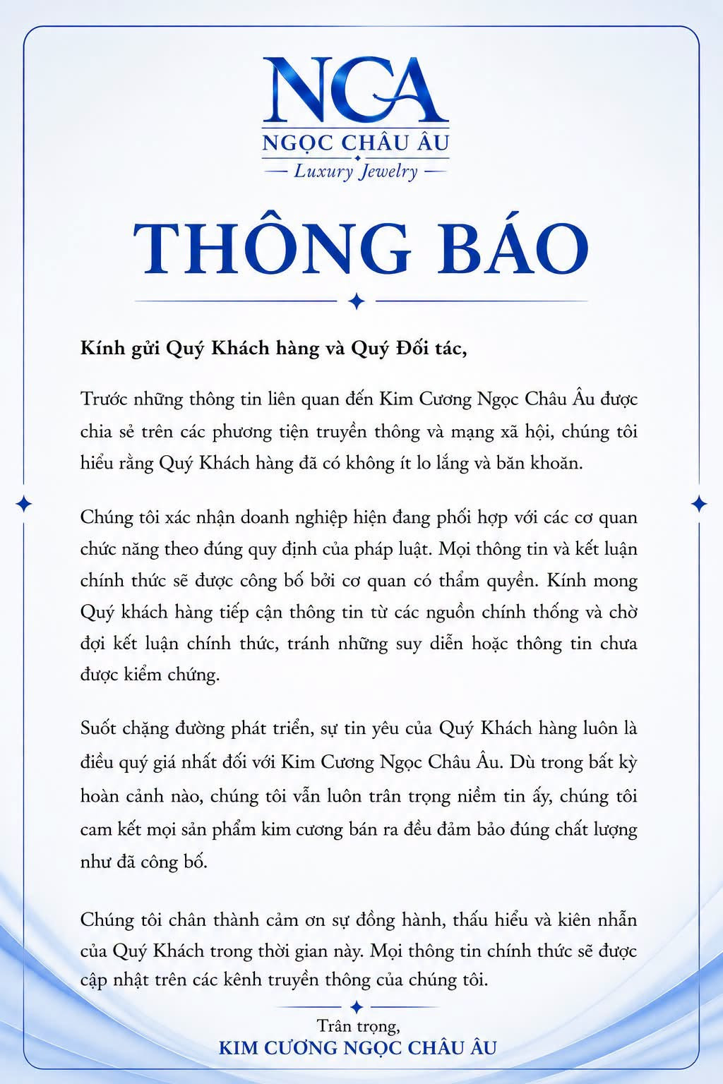 Bà chủ bị khởi tố, Kim Cương Ngọc Châu Âu phát thông báo khẩn đến toàn bộ khách hàng - Ảnh 1.