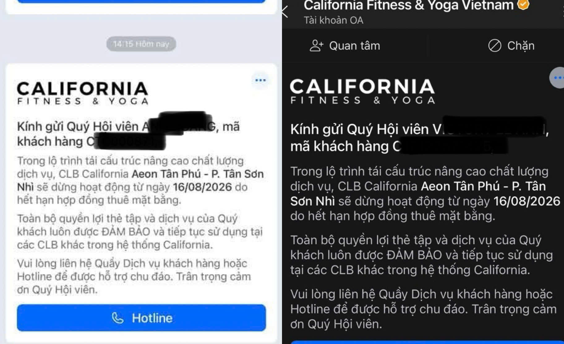 Thông báo đóng cửa cơ sở tại Aeon Tân Phú