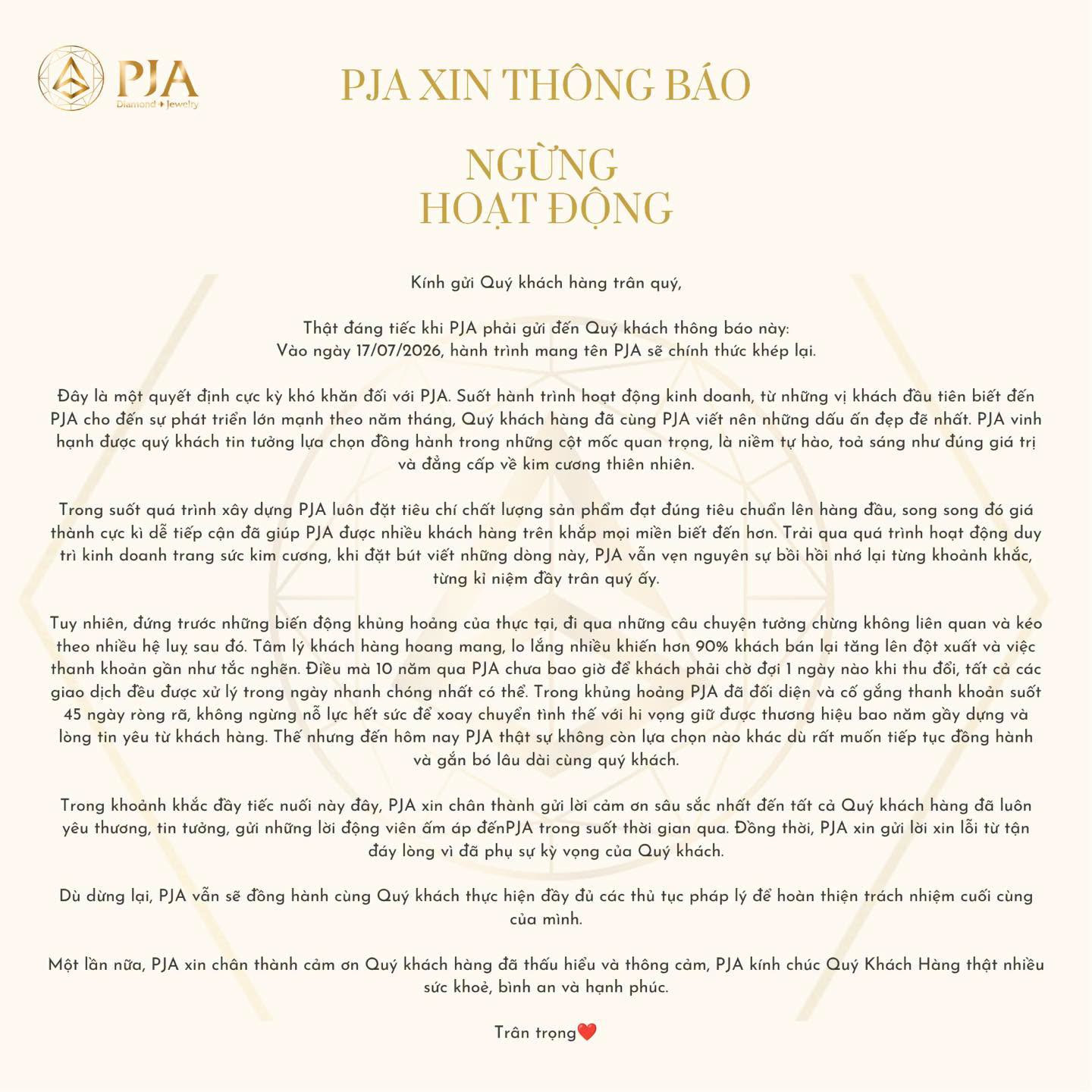 Nóng: Thêm 1 doanh nghiệp kim cương bất ngờ thông báo dừng hoạt động vì tình hình 'vượt tầm kiểm soát' - Ảnh 1.