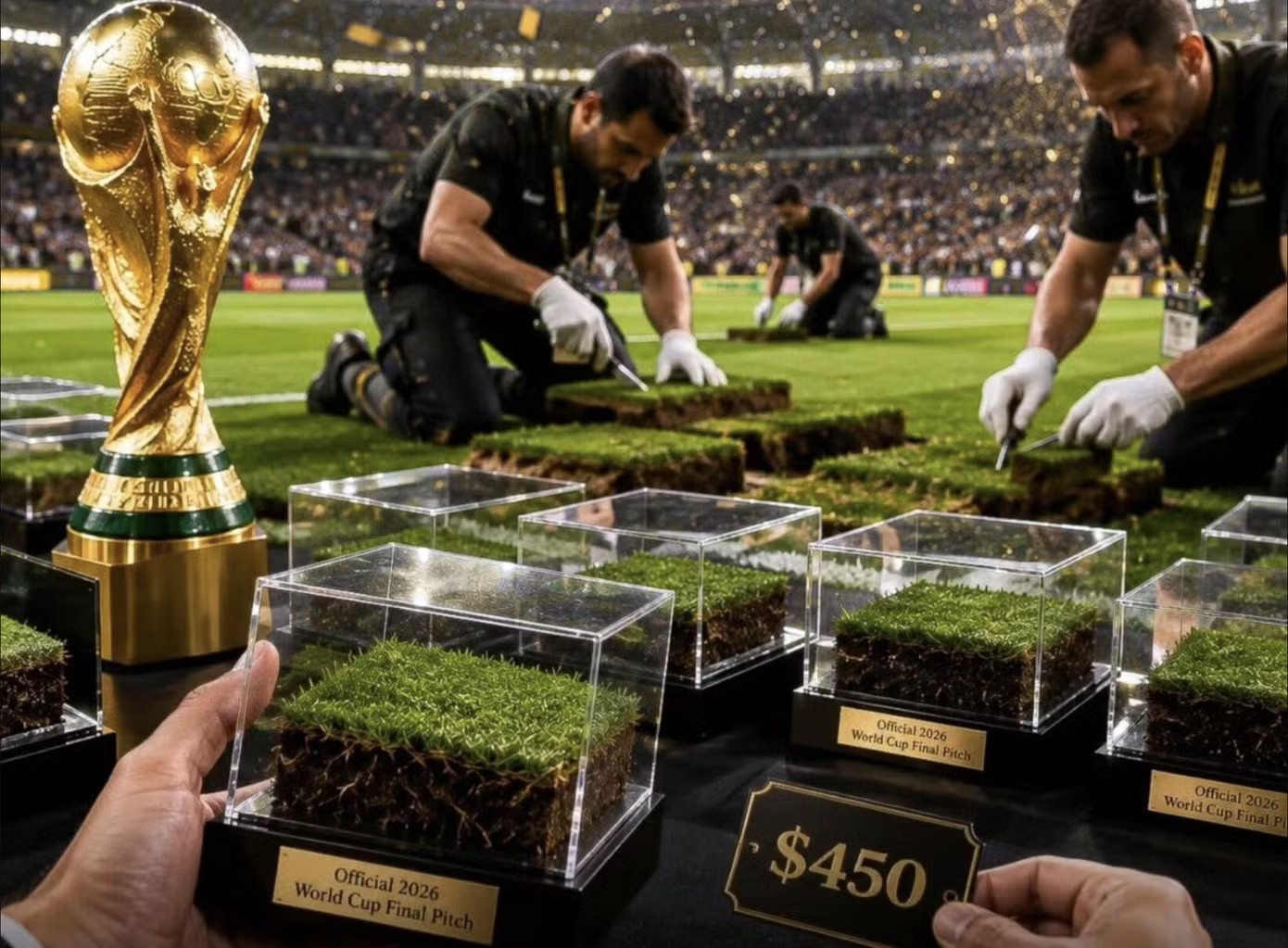 FIFA có thể thu về hơn 11,2 triệu USD (gần 300 tỷ đồng) từ bộ sưu tập này. Ảnh: MSN FIFA bán cả mặt sân cỏ chung kết World Cup để thu tiền - Ảnh 2.