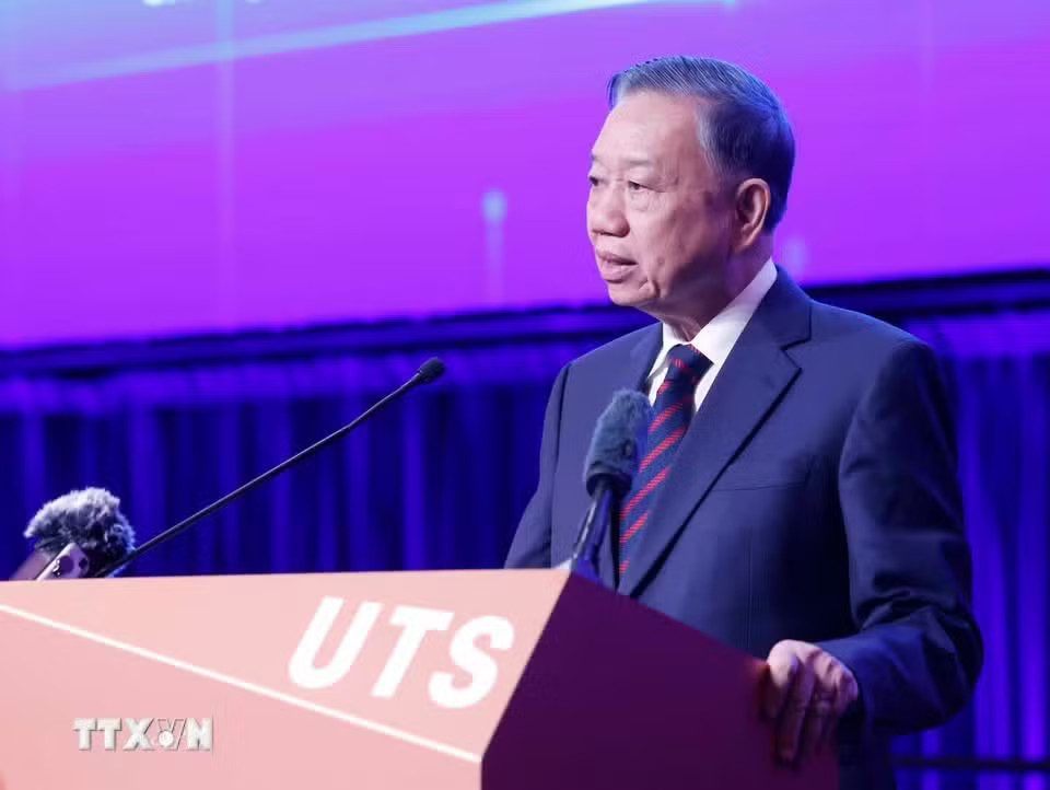 Tổng Bí thư, Chủ tịch nước Tô Lâm phát biểu. (Ảnh: Thống Nhất/TTXVN). Tổng Bí thư, Chủ tịch nước Tô Lâm dự Diễn đàn Tech Connect tại Đại học Công nghệ Sydney - Ảnh 8.