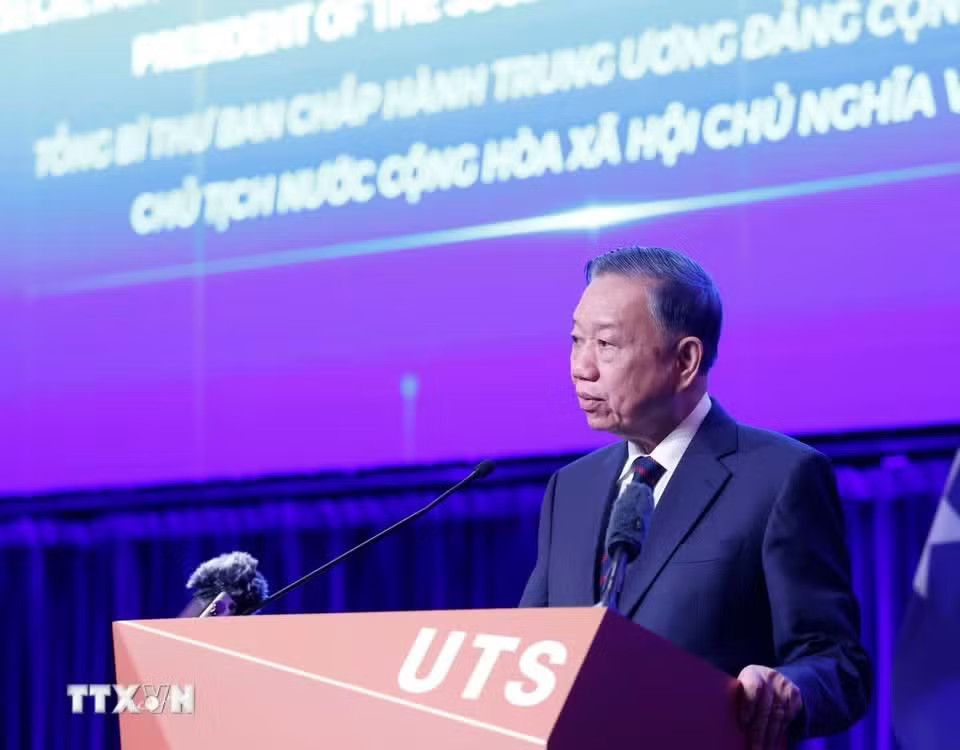 Tổng Bí thư, Chủ tịch nước Tô Lâm phát biểu. (Ảnh: Thống Nhất/TTXVN). Tổng Bí thư, Chủ tịch nước Tô Lâm dự Diễn đàn Tech Connect tại Đại học Công nghệ Sydney - Ảnh 11.