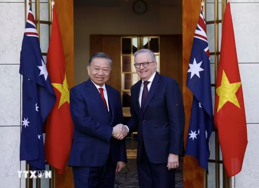 Tổng Bí thư, Chủ tịch nước Tô Lâm và Thủ tướng Úc Anthony Albanese. Ảnh: TTXVN Việt Nam và Úc trao đổi ba tuyên bố chung, ký nhiều văn kiện hợp tác - Ảnh 1.