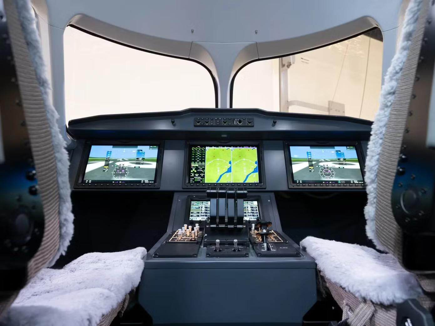 Mô hình buồng lái được lắp đặt trên chiếc máy bay trình diễn X1 của Heart Aerospace nhân dịp ra mắt. Ảnh: Heart Aerospace. Máy bay điện lớn nhất thế giới cất cánh - Ảnh 2.