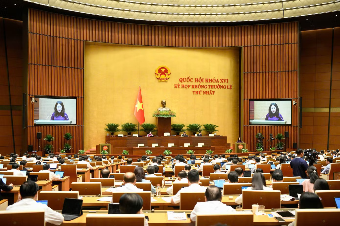 Quang cảnh phiên họp sáng 24/8. Ảnh: Như Ý Sách về lãnh tụ, lịch sử, chủ quyền sẽ qua '3 vòng kiểm soát' - Ảnh 2.