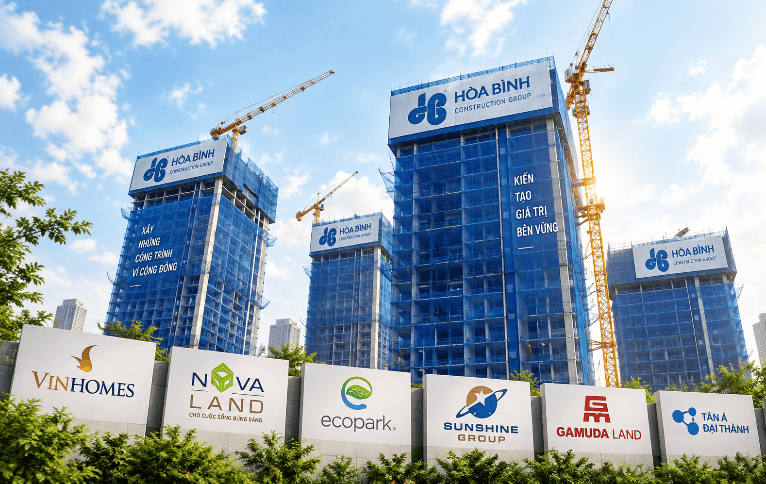 Xây dựng Hòa Bình (HBC) làm dự án cho Vinhomes, Novaland, Sunshine, Tân Á Đại Thành và loạt ông lớn bất động sản