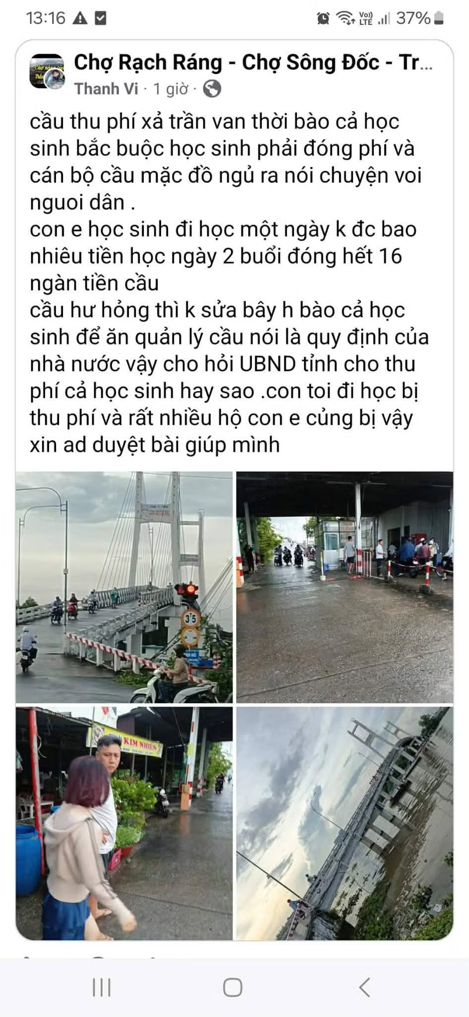 Tài khoản mạng xã hội phản ánh học sinh đi học phải tốn tiền phí qua cầu Rạch Ráng (xã Trần Văn Thời, Cà Mau). Học sinh phải đóng phí khi qua cầu treo: Chính quyền nói gì? - Ảnh 1.