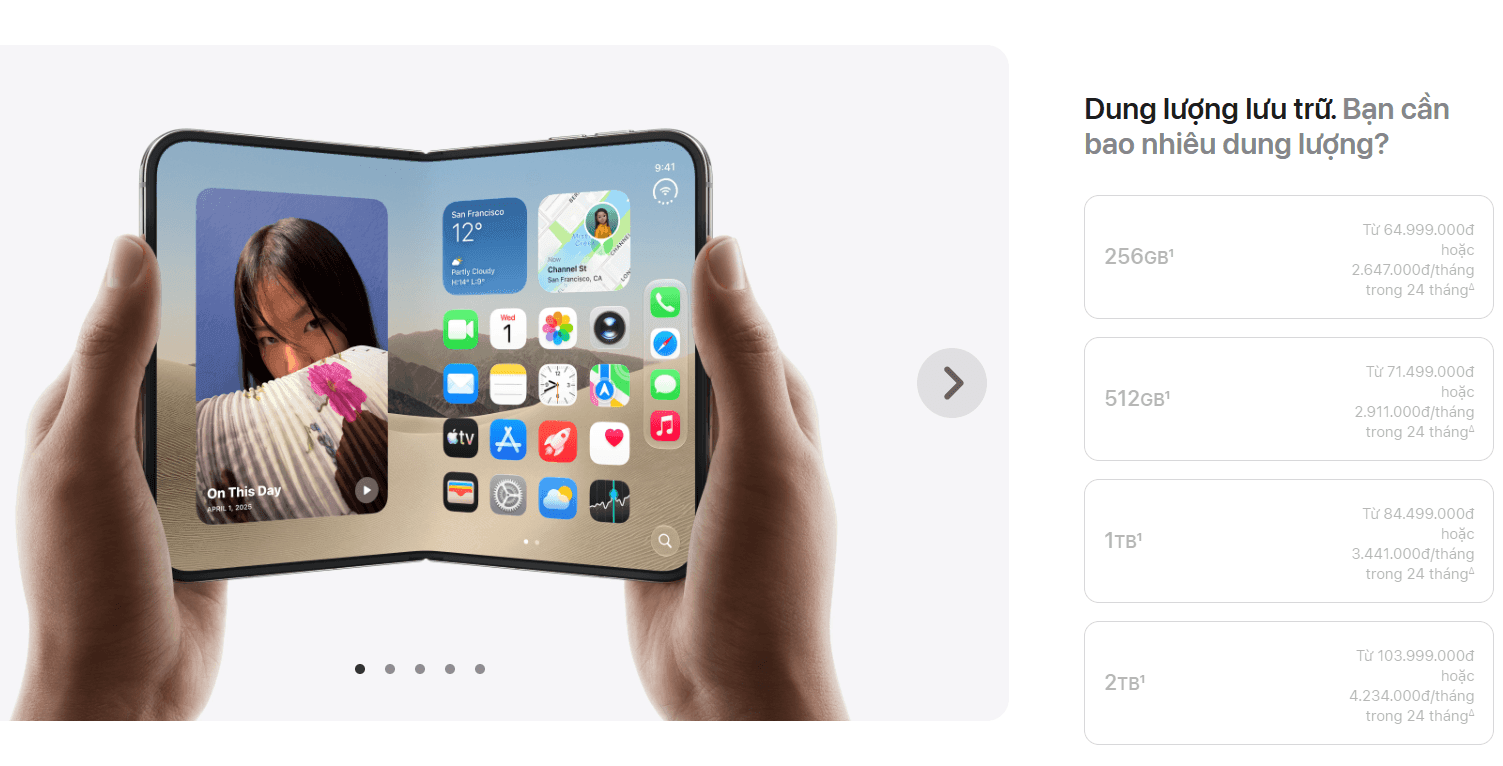 Bảng giá 4 phiên bản iPhone Duo trên website chính thức Apple