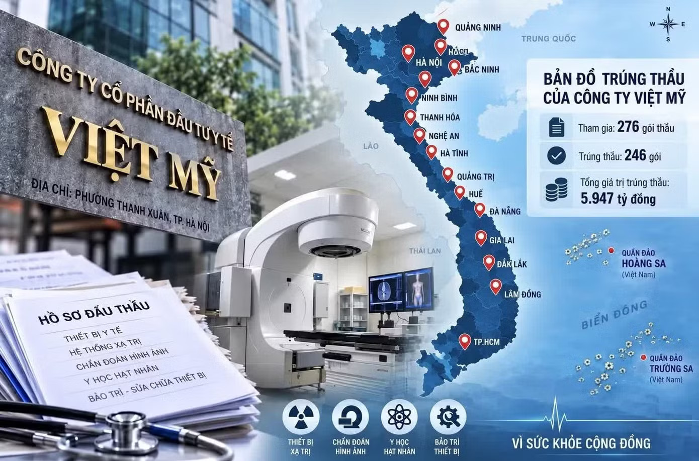 Bản đồ trúng thầu rộng khắp của Công ty Việt Mỹ. (Ảnh: Tiền Phong) Vụ Công ty Việt Mỹ và cảnh báo về những 'khoảng trống' phía sau các gói thầu y tế - Ảnh 2.