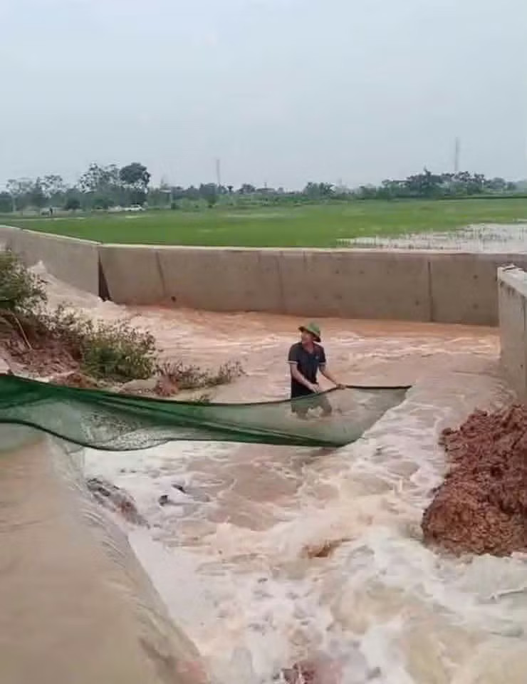 Ảnh cắt từ video trên mạng xã hội về nứt gãy kè bê tông tại xã Quảng Bị. Hà Nội: Thực hư tin ‘vỡ đê’ ở xã Quảng Bị - Ảnh 1.