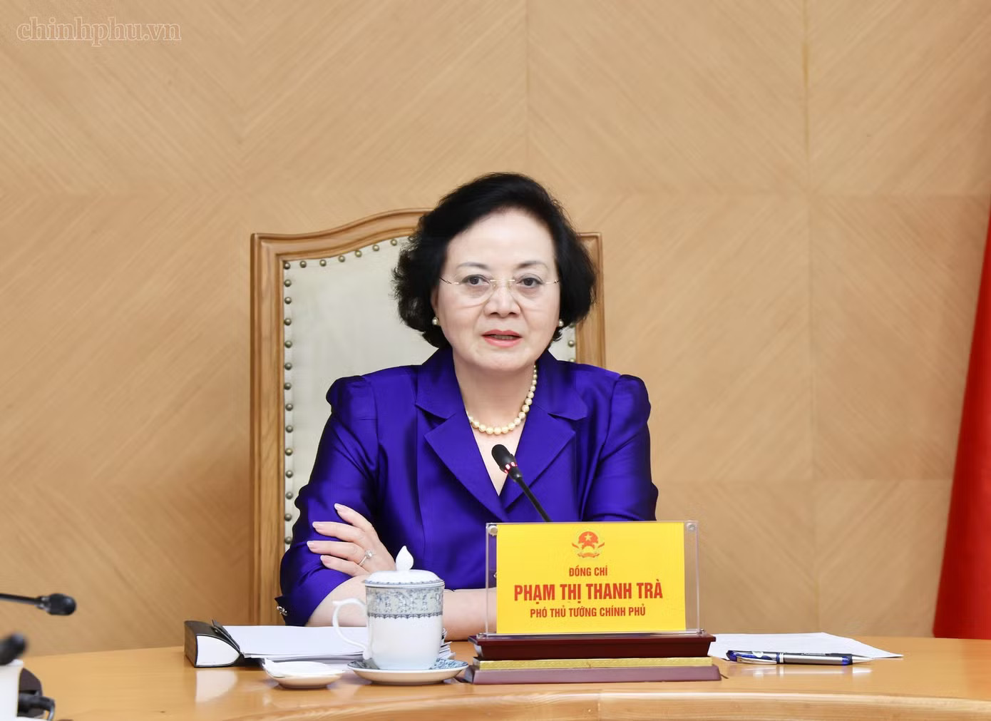 Phó Thủ tướng Phạm Thị Thanh Trà chủ trì buổi làm việc. (Ảnh: Thu Giang) Phó Thủ tướng: Cải cách tiền lương linh hoạt, giúp giữ chân nguồn nhân lực cao khu vực công - Ảnh 1.