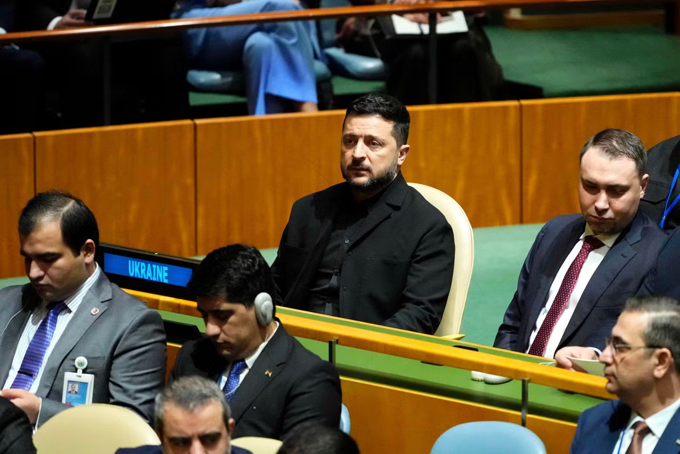 Tổng thống Ukraine Volodymir Zelensky dự phiên thảo luận cấp cao Đại hội đồng Liên Hợp Quốc. (Ảnh: AP) Hàn Quốc nghi ngờ động cơ của Ukraine khi tiết lộ chuyện giao tù binh Triều Tiên - Ảnh 1.
