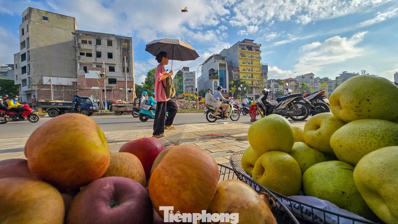 Hoa quả đã được bày kín quầy, song khách mua hiện chủ yếu là người dân quanh khu vực. Người bán cho biết nhiều người vẫn chưa quen với vị trí mới sau khi tuyến đường thay đổi. Hàng quán mở cửa trở lại trên tuyến Hoàng Cầu - Voi Phục mới - Ảnh 7.