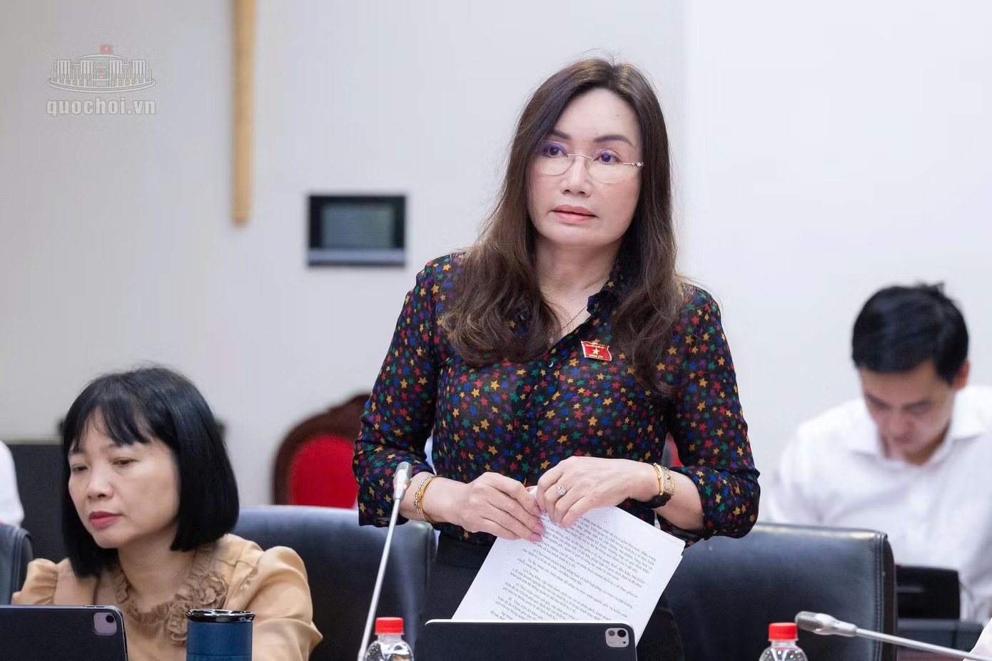 Đại biểu Phạm Thu Xanh phát biểu. Ảnh: QH Đại biểu Quốc hội: Thiết bị y tế đang là vấn đề khiến cán bộ y tế 'rất lo sợ' - Ảnh 2.