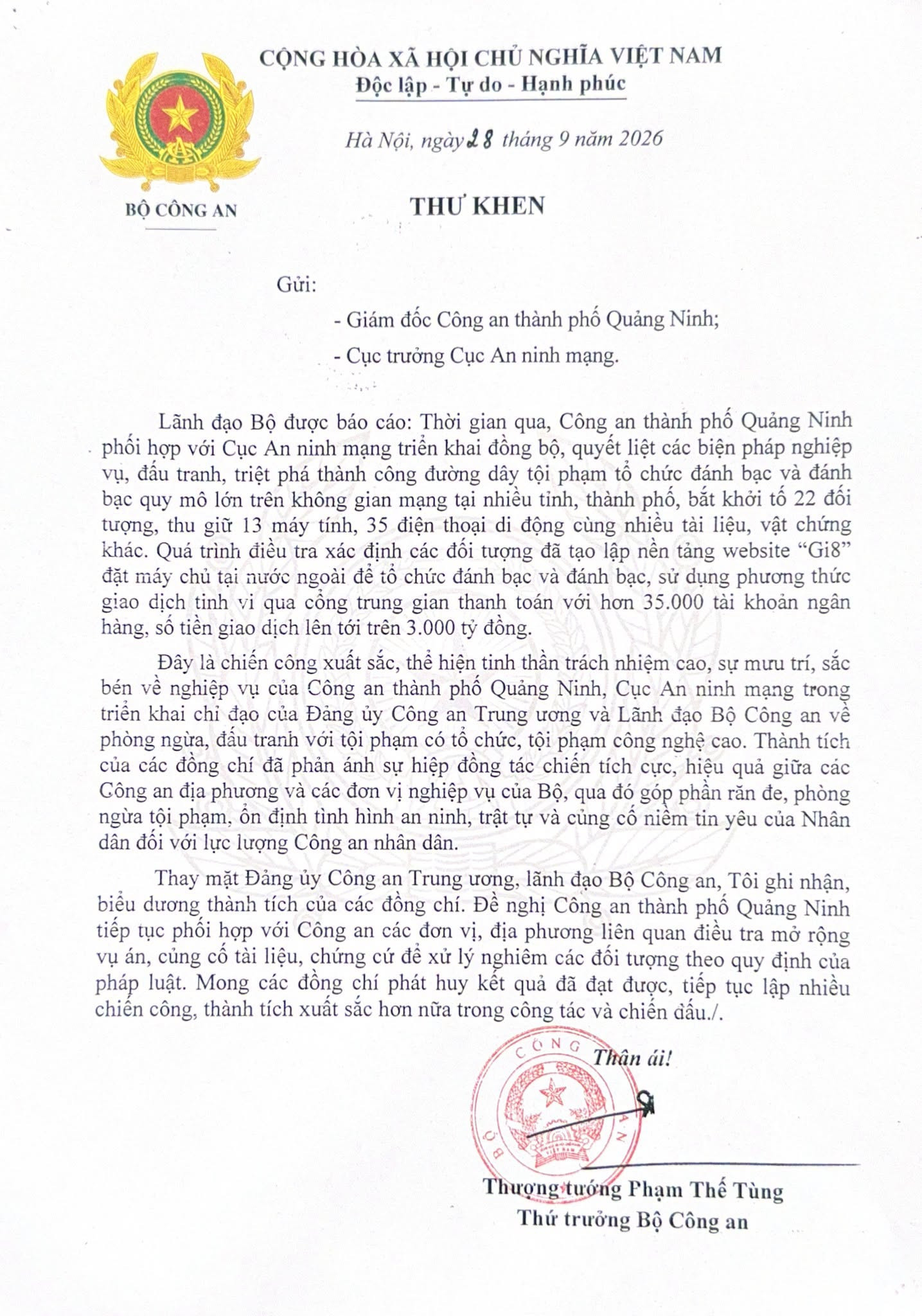 Thuw khen BCA