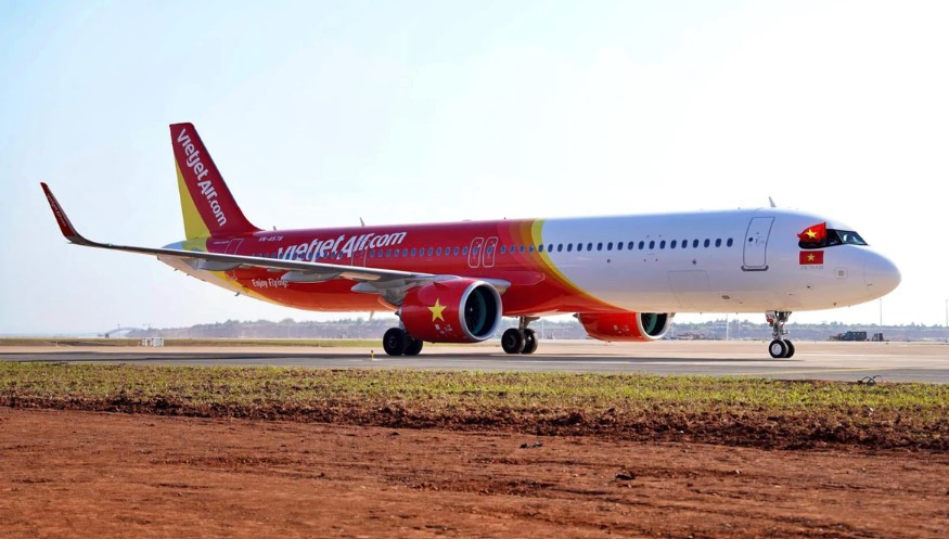 Máy bay của hãng hàng không Vietjet đáp tại sân bay Long Thành trong đợt bay kỹ thuật vào ngày 19122025.
