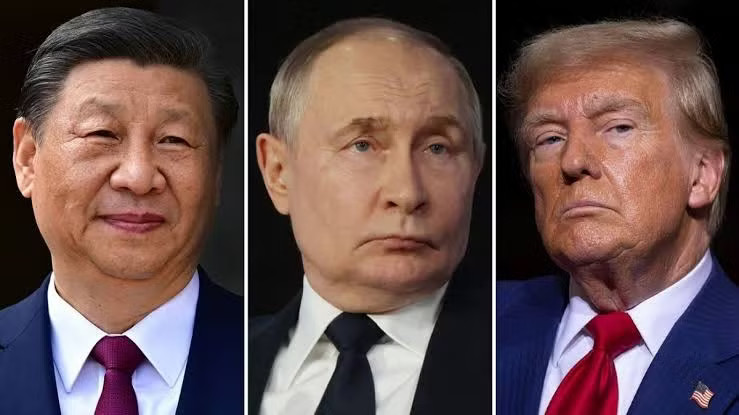 Chủ tịch Trung Quốc Tập Cận Bình, Tổng thống Nga Vladimir Putin, Tổng thống Mỹ Donald Trump. (Ảnh: RBC Ukraine) Tổng thống Nga muốn gặp lãnh đạo Mỹ và Trung Quốc để bàn về Ukraine - Ảnh 1.