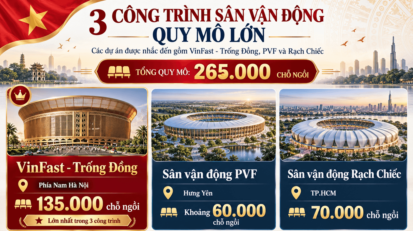 Ba công trình sân vận động quy mô lớn