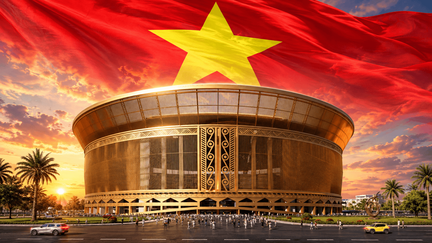 Sân vận động dưới cờ Việt Nam rực rỡ