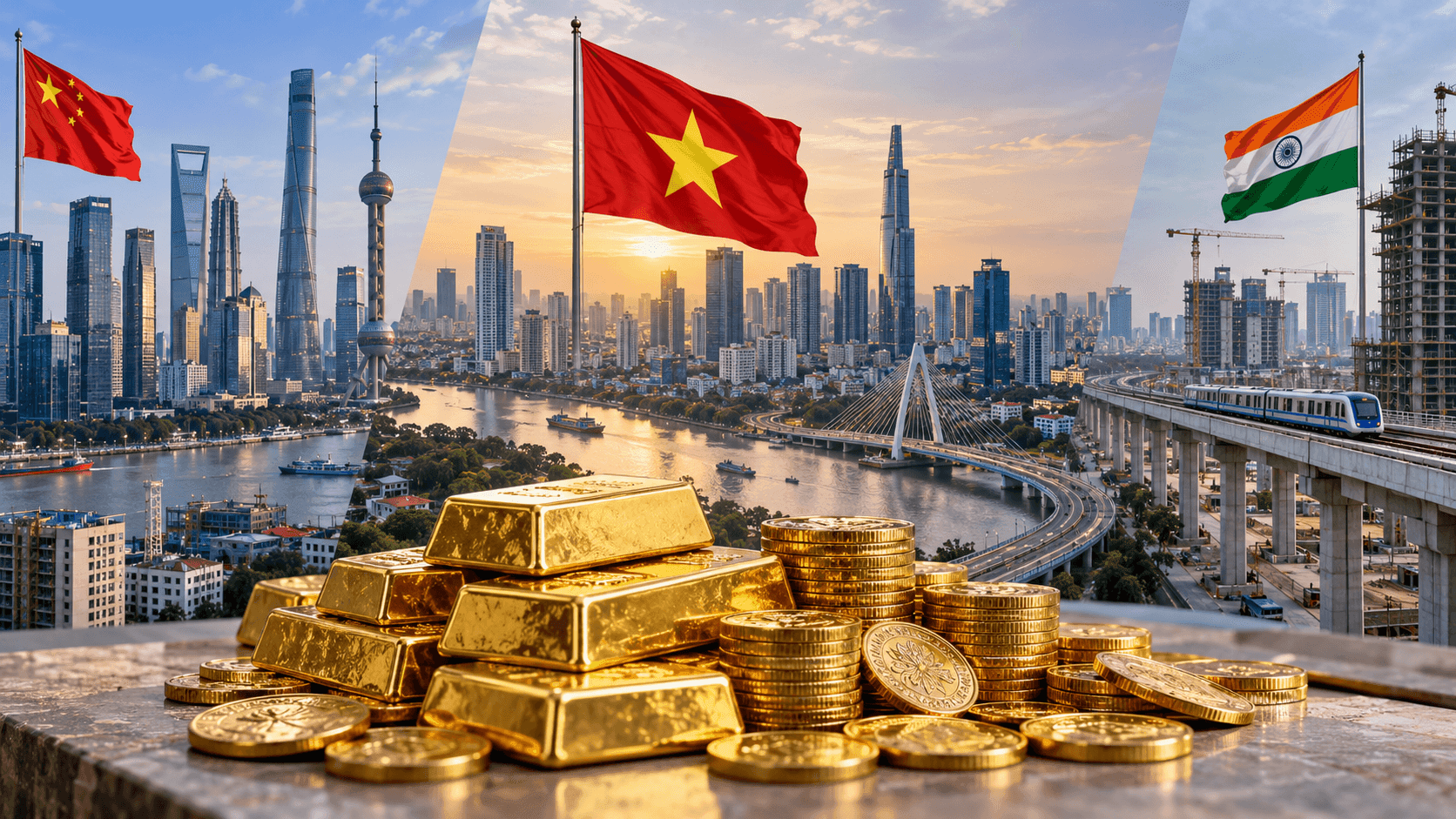 Vàng thịnh vượng giữa ba đô thịâu Á