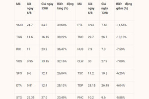 Biến động giá cổ phiếu tuần qua: Cổ phiếu VOS, VMD, RIC leo cao sau chuỗi tăng trần