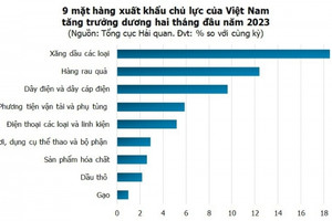 Việt Nam có 9 mặt hàng xuất khẩu tăng trưởng dương 2 tháng đầu năm 2023