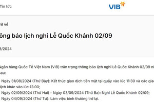 Lịch nghỉ lễ Quốc khánh 2/9/2024 của các ngân hàng