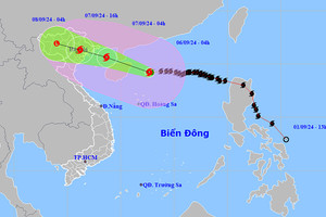 Bão số 3 (Yagi) mạnh cấp 16, di chuyển 20 km/giờ theo hướng tây