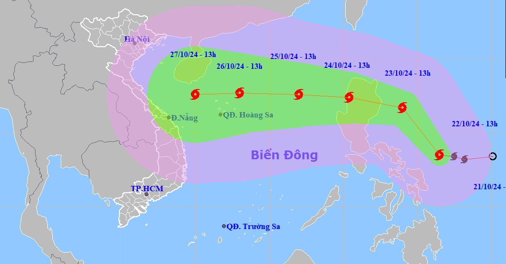 Bão Trami giật cấp 14 khi vào Biển Đông