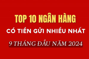 Top 10 ngân hàng có khách hàng gửi tiền nhiều nhất 9 tháng đầu năm 2024